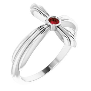14K White Gold Natural Mozambique Garnet Sideways Cross Ring