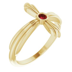 14K Yellow Gold Natural Mozambique Garnet Sideways Cross Ring