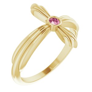 14K Yellow Gold Natural Pink Tourmaline Sideways Cross Ring
