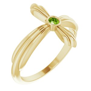 14K Yellow Gold Natural Peridot Sideways Cross Ring
