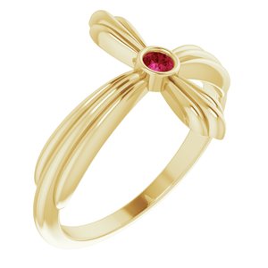 14K Yellow Gold Natural Ruby Sideways Cross Ring
