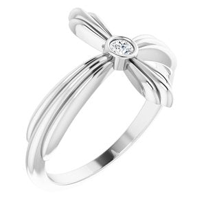 14K White Gold Natural White Sapphire Sideways Cross Ring