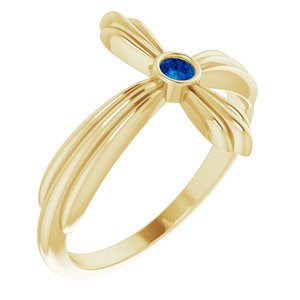 14K Yellow Gold Natural Blue Sapphire Sideways Cross Ring