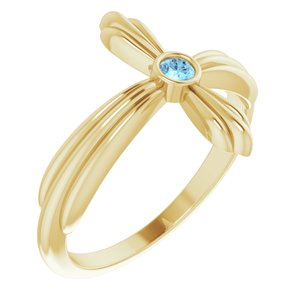 14K Yellow Gold Natural Aquamarine Sideways Cross Ring