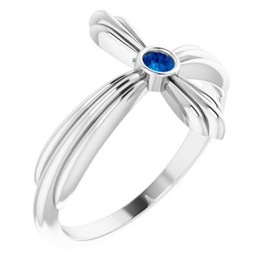 14K White Gold Natural Blue Sapphire Sideways Cross Ring