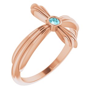 14K Rose Gold Natural Blue Zircon Sideways Cross Ring