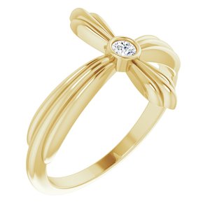 14K Yellow Gold Natural White Sapphire Sideways Cross Ring