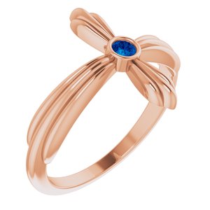 14K Rose Gold Natural Blue Sapphire Sideways Cross Ring