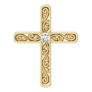 14K Yellow Gold .03 CT Natural Diamond Cross Pendant