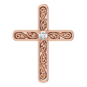 14K Rose Gold .03 CT Natural Diamond Cross Pendant