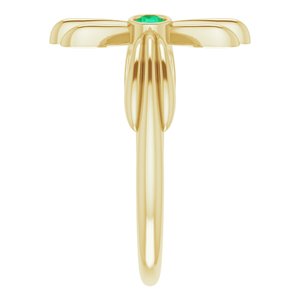 14K Yellow Gold Natural Emerald Sideways Cross Ring