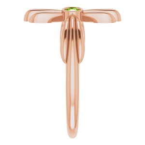 14K Rose Gold Natural Peridot Sideways Cross Ring