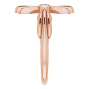 14K Rose Gold Natural White Sapphire Sideways Cross Ring