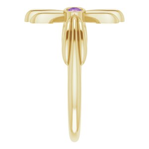 14K Yellow Gold Natural Amethyst Sideways Cross Ring
