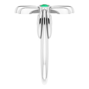 Sterling Silver Natural Emerald Sideways Cross Ring