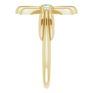 14K Yellow Gold Natural Blue Zircon Sideways Cross Ring