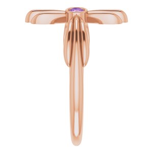 14K Rose Gold Natural Amethyst Sideways Cross Ring