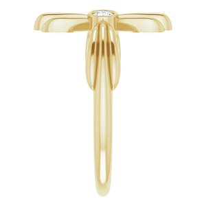 14K Yellow Gold Natural White Sapphire Sideways Cross Ring