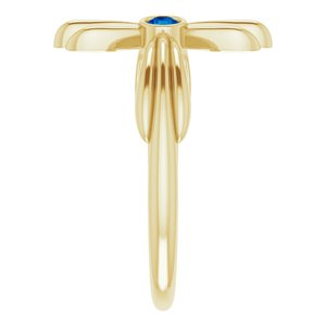 14K Yellow Gold Natural Blue Sapphire Sideways Cross Ring
