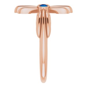 14K Rose Gold Natural Blue Sapphire Sideways Cross Ring