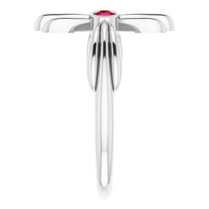 Platinum Natural Ruby Sideways Cross Ring