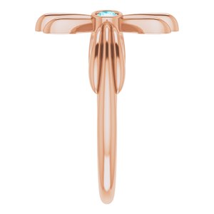 14K Rose Gold Natural Blue Zircon Sideways Cross Ring