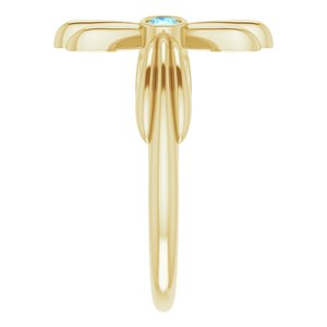14K Yellow Gold Natural Aquamarine Sideways Cross Ring