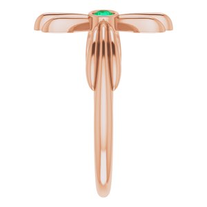 14K Rose Gold Natural Emerald Sideways Cross Ring