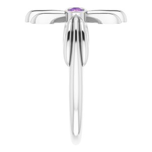 Platinum Natural Amethyst Sideways Cross Ring