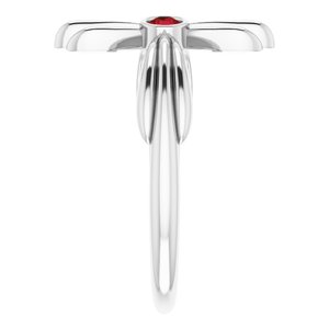 Sterling Silver Natural Mozambique Garnet Sideways Cross Ring
