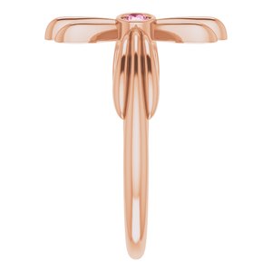 14K Rose Gold Natural Pink Tourmaline Sideways Cross Ring