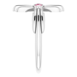 Sterling Silver Natural Pink Tourmaline Sideways Cross Ring