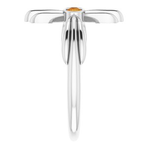 Platinum Natural Citrine Sideways Cross Ring