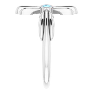Sterling Silver Natural Aquamarine Sideways Cross Ring