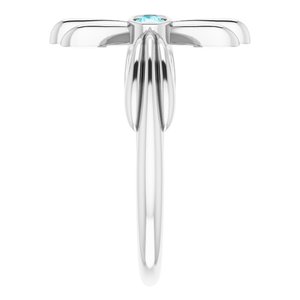 14K White Gold Natural Blue Zircon Sideways Cross Ring