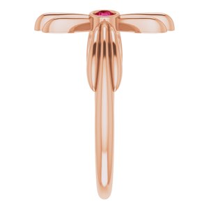 14K Rose Gold Natural Ruby Sideways Cross Ring