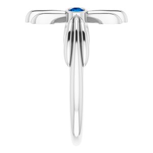 Sterling Silver Natural Blue Sapphire Sideways Cross Ring