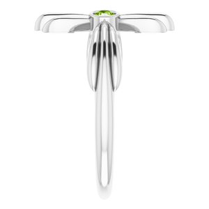 Sterling Silver Natural Peridot Sideways Cross Ring