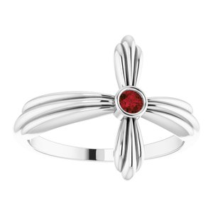 14K White Gold Natural Mozambique Garnet Sideways Cross Ring