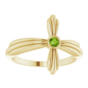 14K Yellow Gold Natural Peridot Sideways Cross Ring