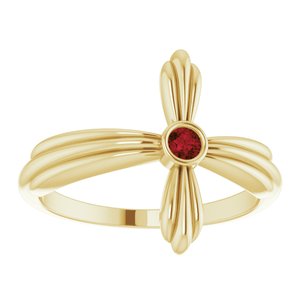 14K Yellow Gold Natural Mozambique Garnet Sideways Cross Ring