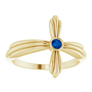 14K Yellow Gold Natural Blue Sapphire Sideways Cross Ring