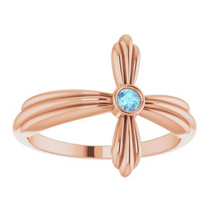 14K Rose Gold Natural Aquamarine Sideways Cross Ring