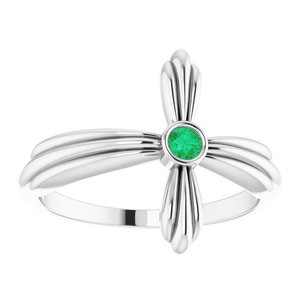 Platinum Natural Emerald Sideways Cross Ring