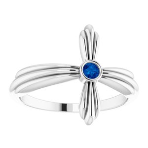 Sterling Silver Natural Blue Sapphire Sideways Cross Ring