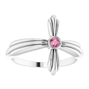 Platinum Natural Pink Tourmaline Sideways Cross Ring