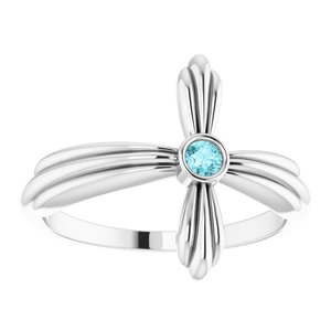 14K White Gold Natural Blue Zircon Sideways Cross Ring