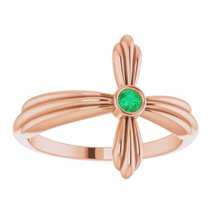 14K Rose Gold Natural Emerald Sideways Cross Ring