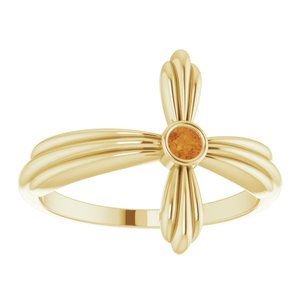 14K Yellow Gold Natural Citrine Sideways Cross Ring