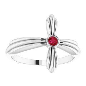 14K White Gold Natural Ruby Sideways Cross Ring